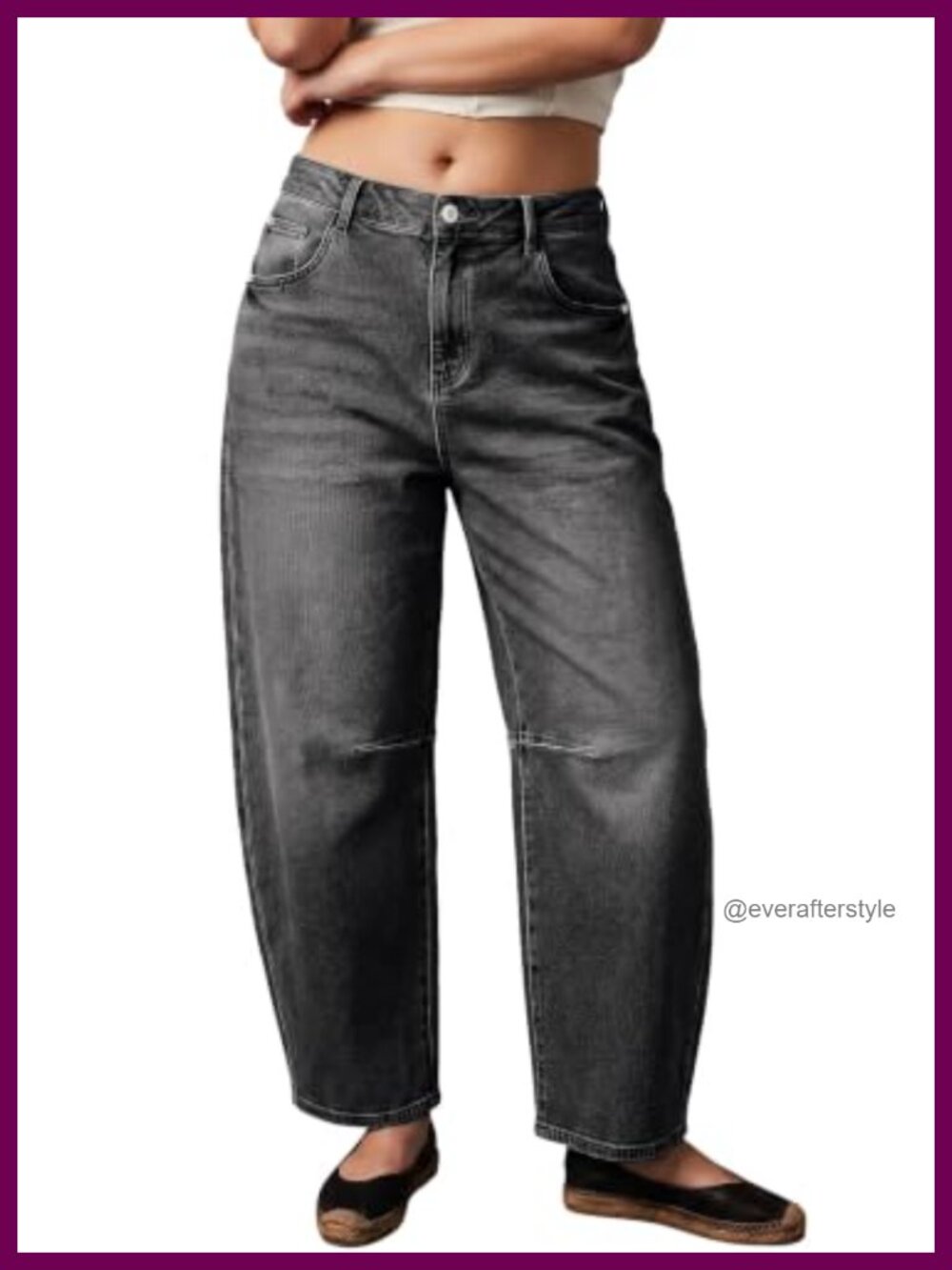 Plus Size Wide Leg Barrel Jeans High Rise Stretch Pull-On Cropped